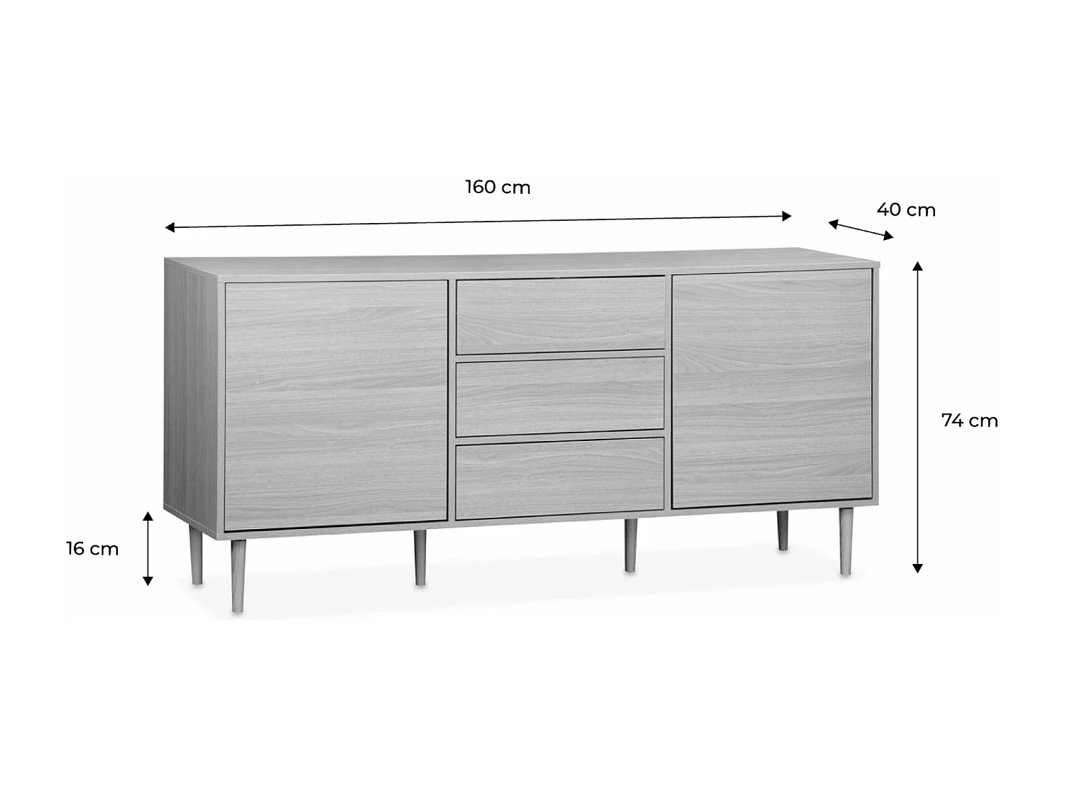Credenza a 2 ante effetto legno, 160cm, marrone naturale