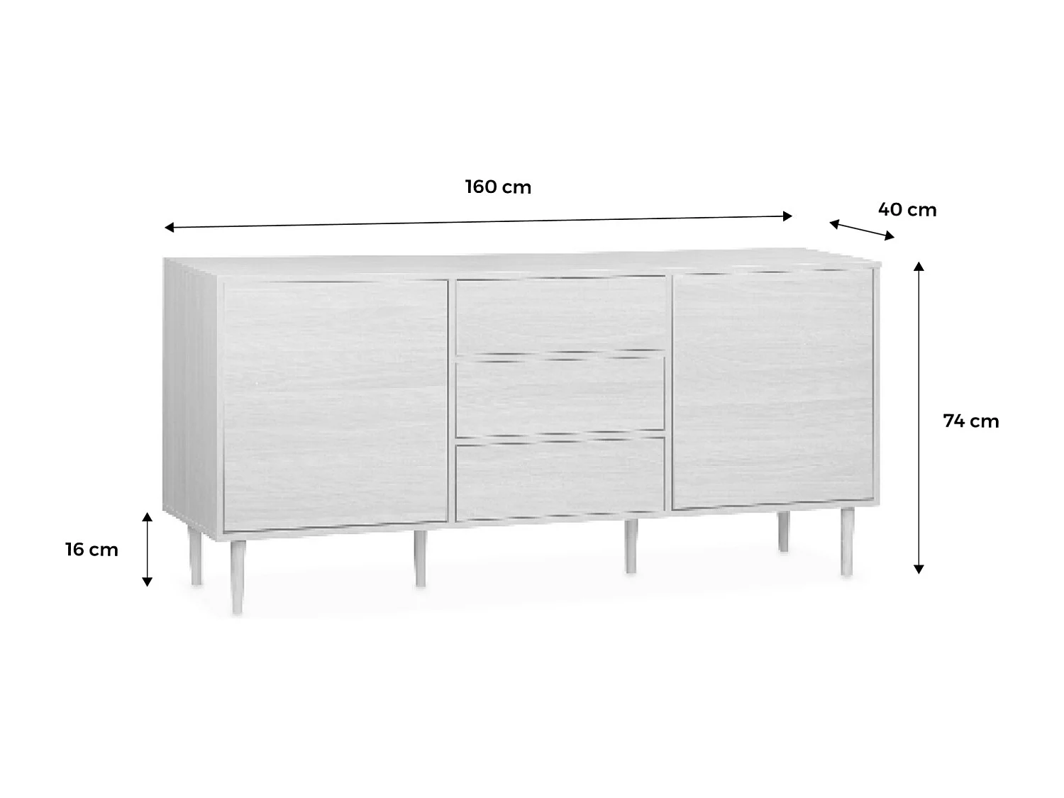 Credenza a 2 ante effetto legno, 160cm, marrone naturale
