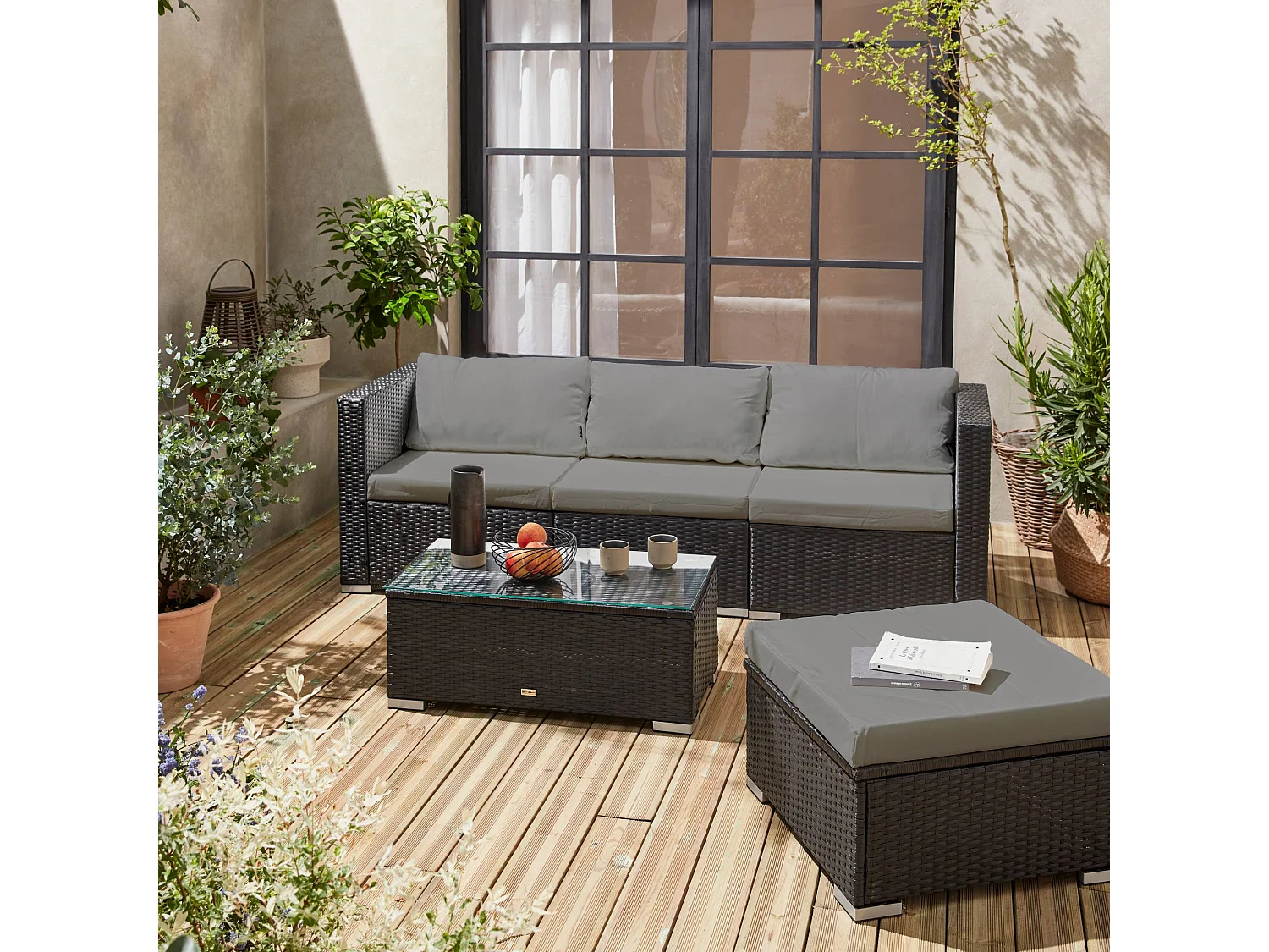 Salotto da giardino in resina a 4 posti, nero