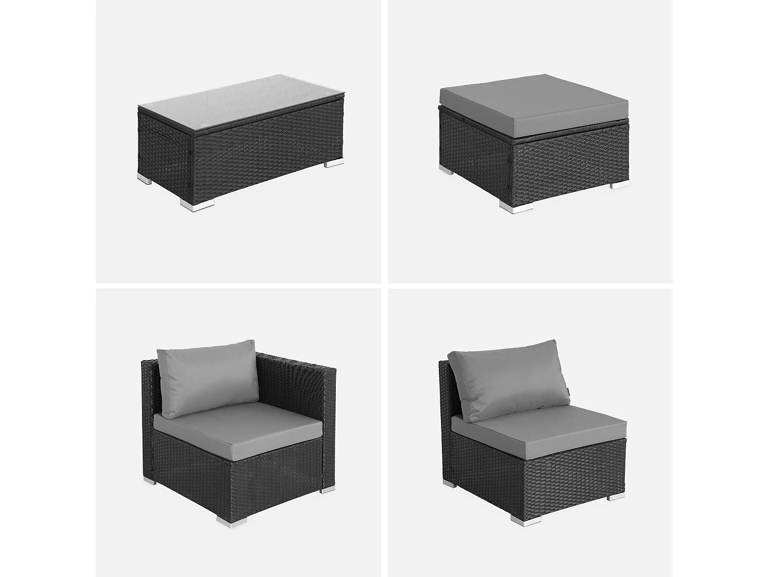 Salotto da giardino in resina a 4 posti, nero