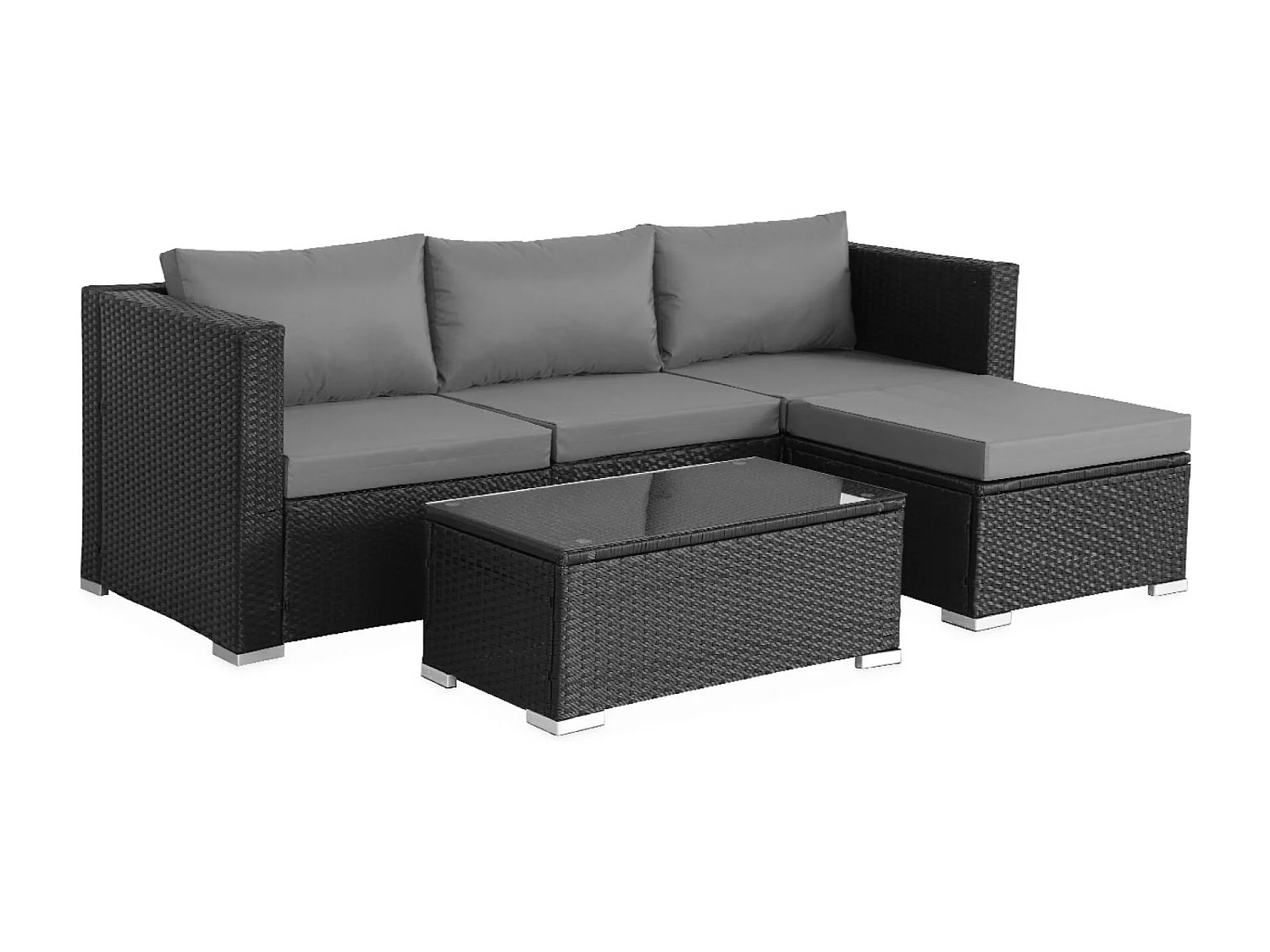 Salotto da giardino in resina a 4 posti, nero