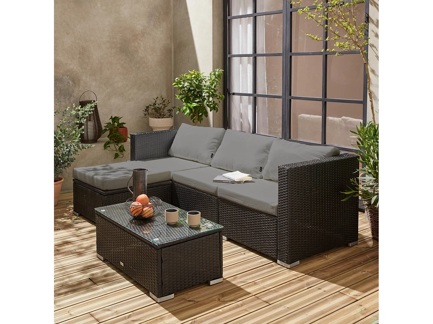 Salotto da giardino in resina a 4 posti, nero