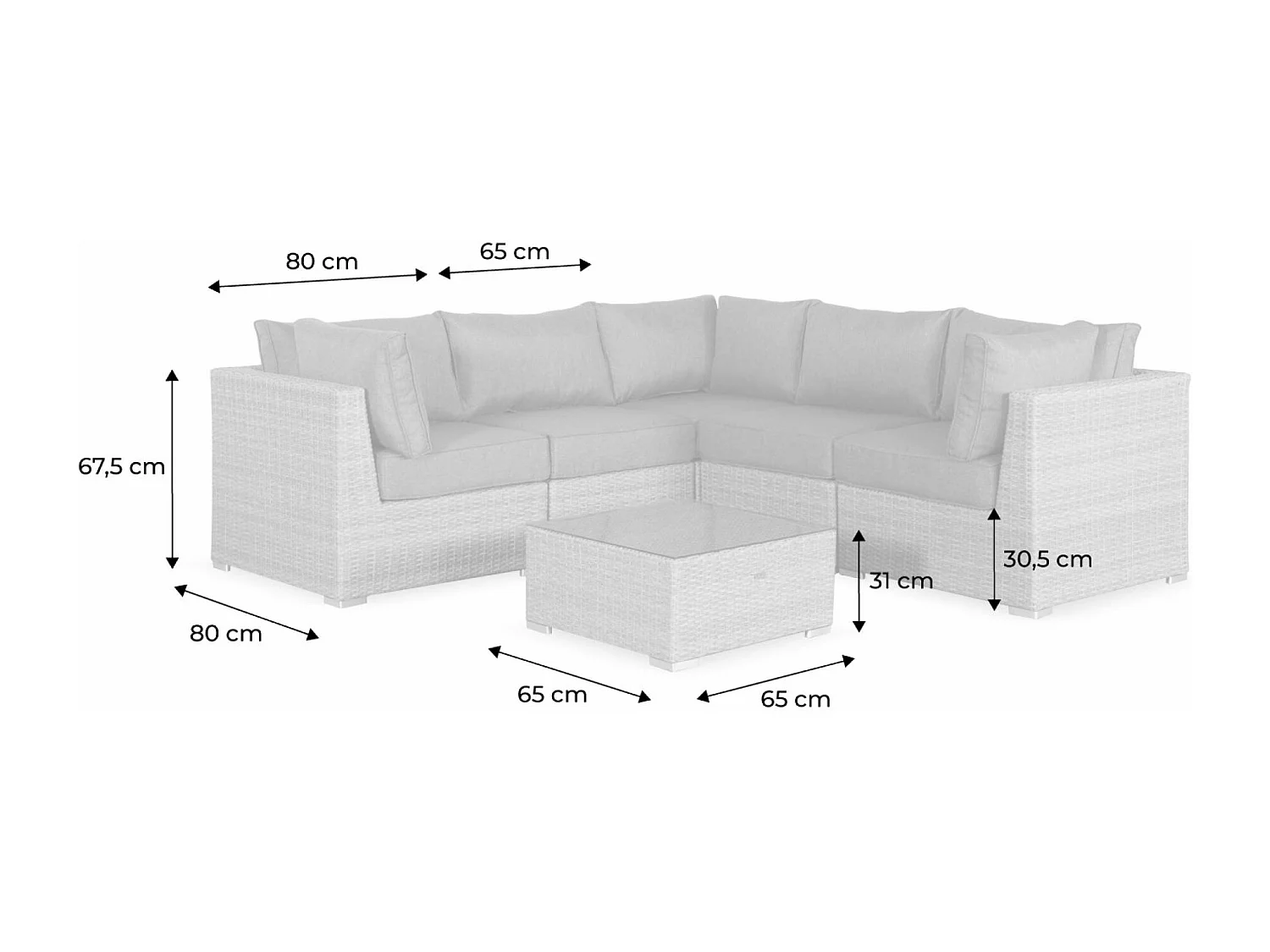 Conjunto de muebles de jardín de resina tejida, 5 plazas madera
