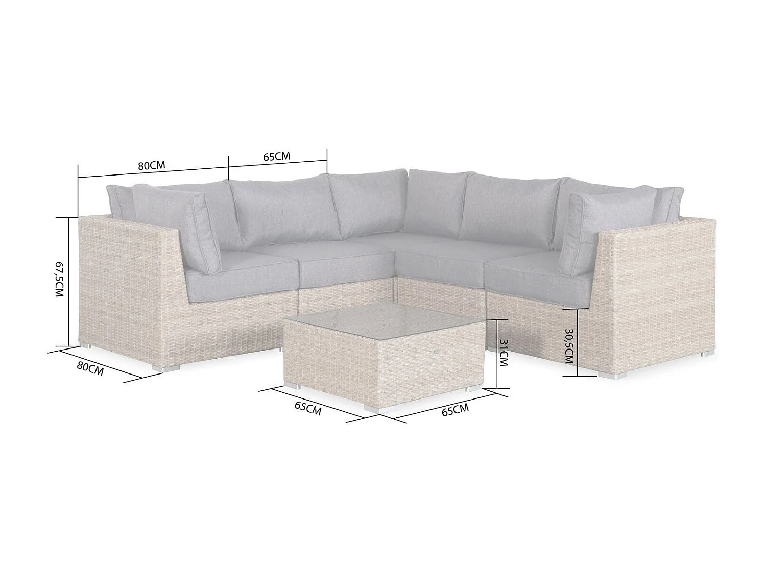 Conjunto de muebles de jardín de resina tejida, 5 plazas madera