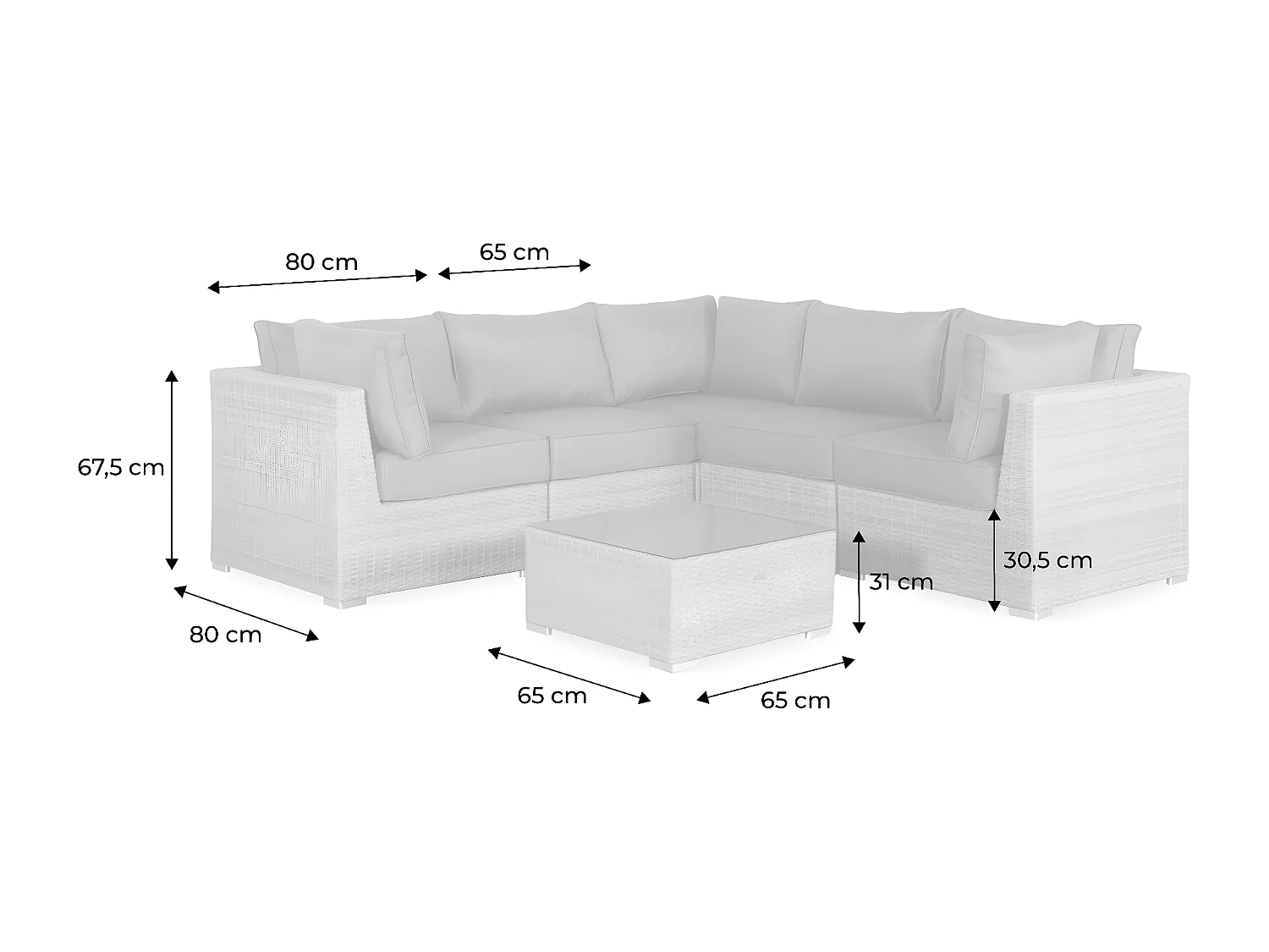 Conjunto de muebles de jardín de resina tejida, 5 plazas madera