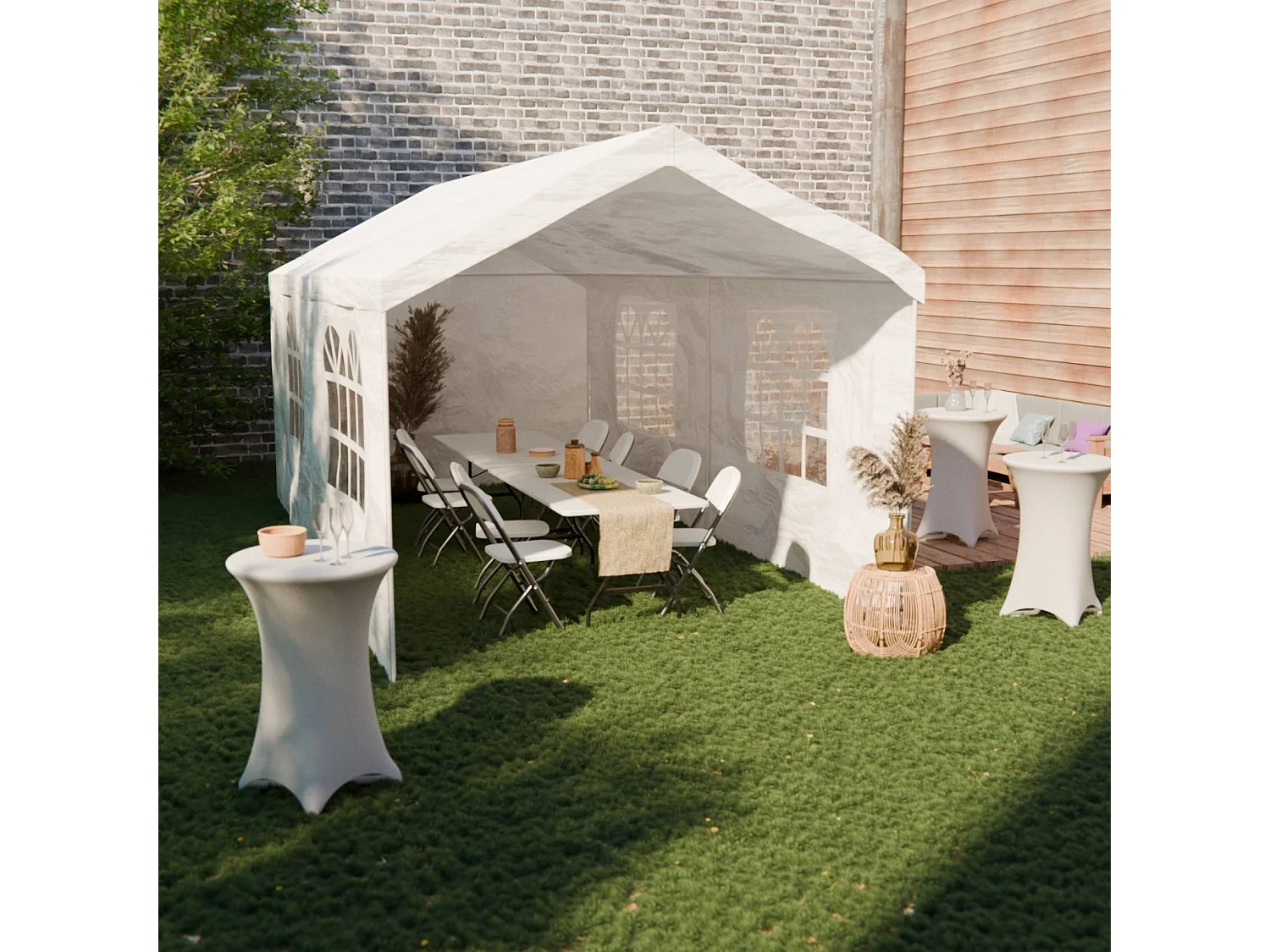 Tente de réception - Burdigala 3x6m -  Blanc. connecteurs métal. tente de jardin idéale pour réception. pavillon.  chapiteau ou tonnelle. totalement refermable.