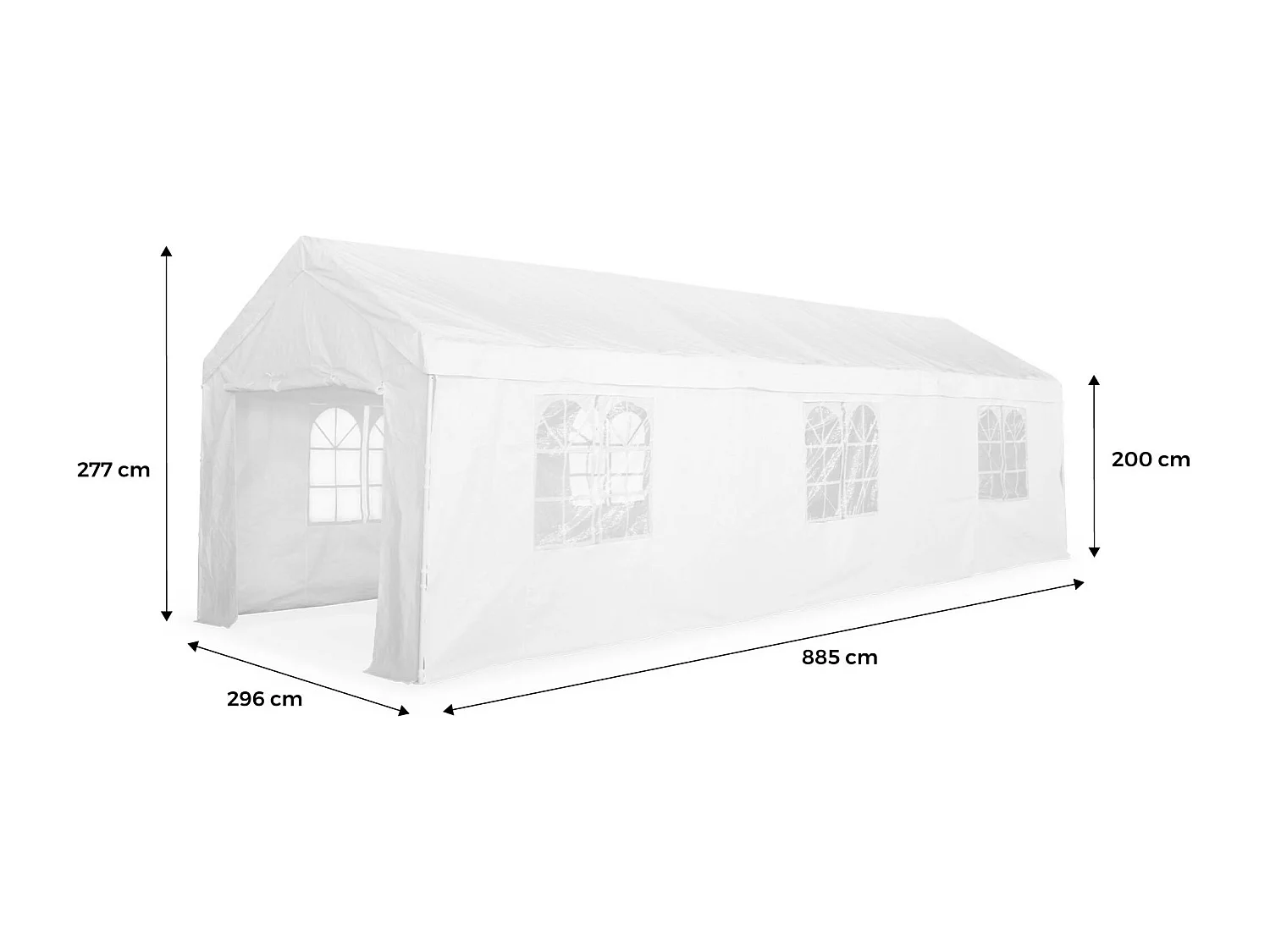 Tendone per festei, 3x9m, bianco, bianco
