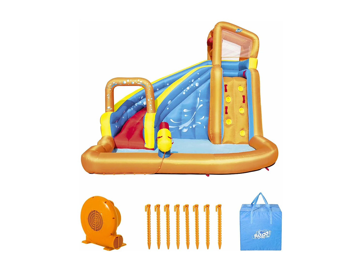 Estructura inflable con tobogán acuático multicolor