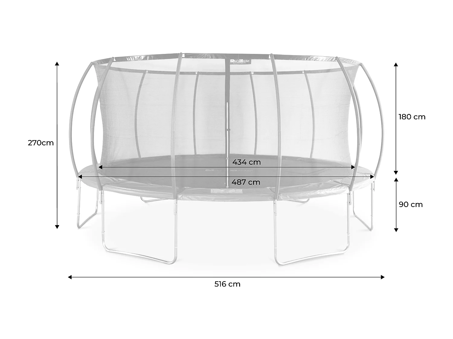 Trampolino rete interna 490cm, grigio