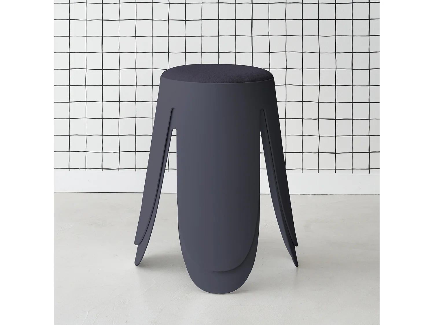 Taburete apilable con asiento texturado, set de 2 azul marino