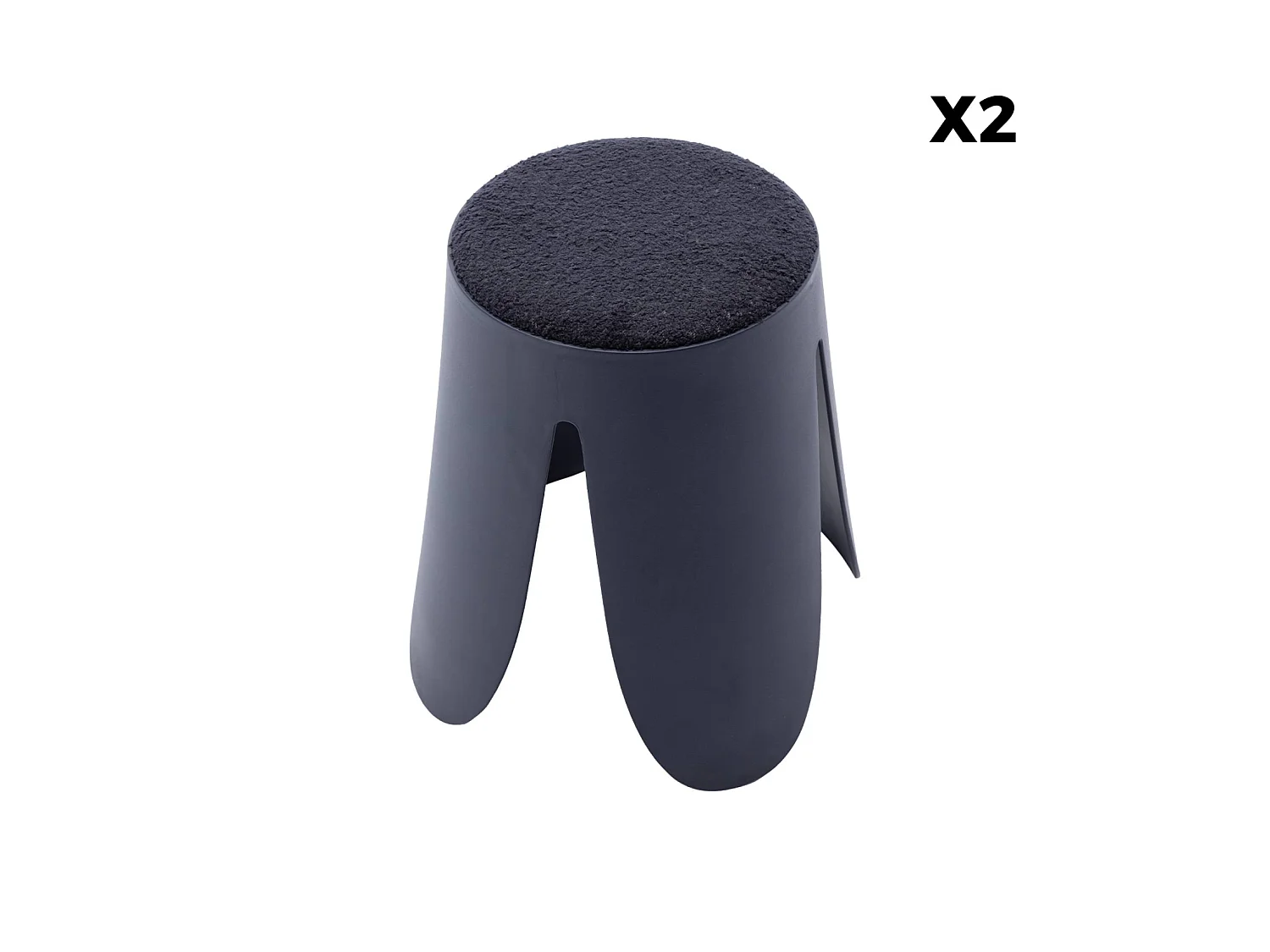 Set de 2 tabourets empilables bleu marine. bouclette texturée. NIKI. Ø30 / 44 x H46cm