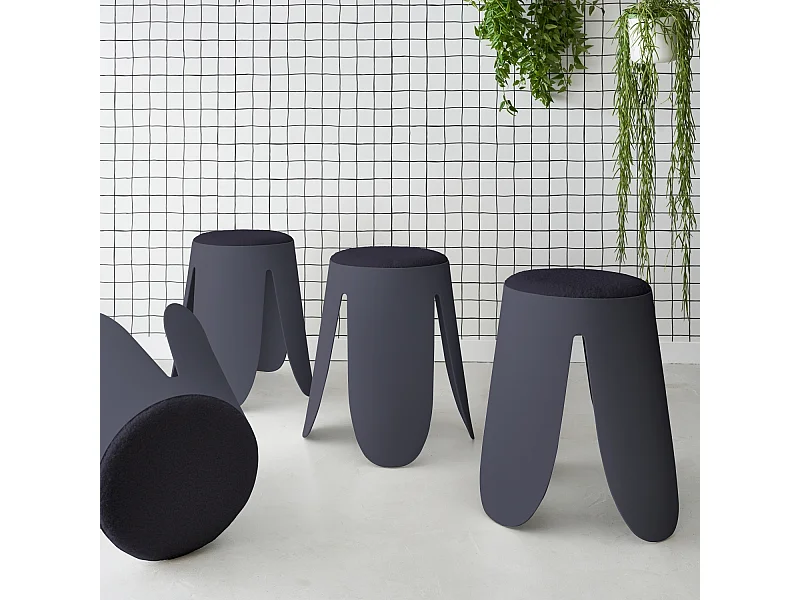 Taburetes apilable de borreguito texturizado, set de 4 azul marino