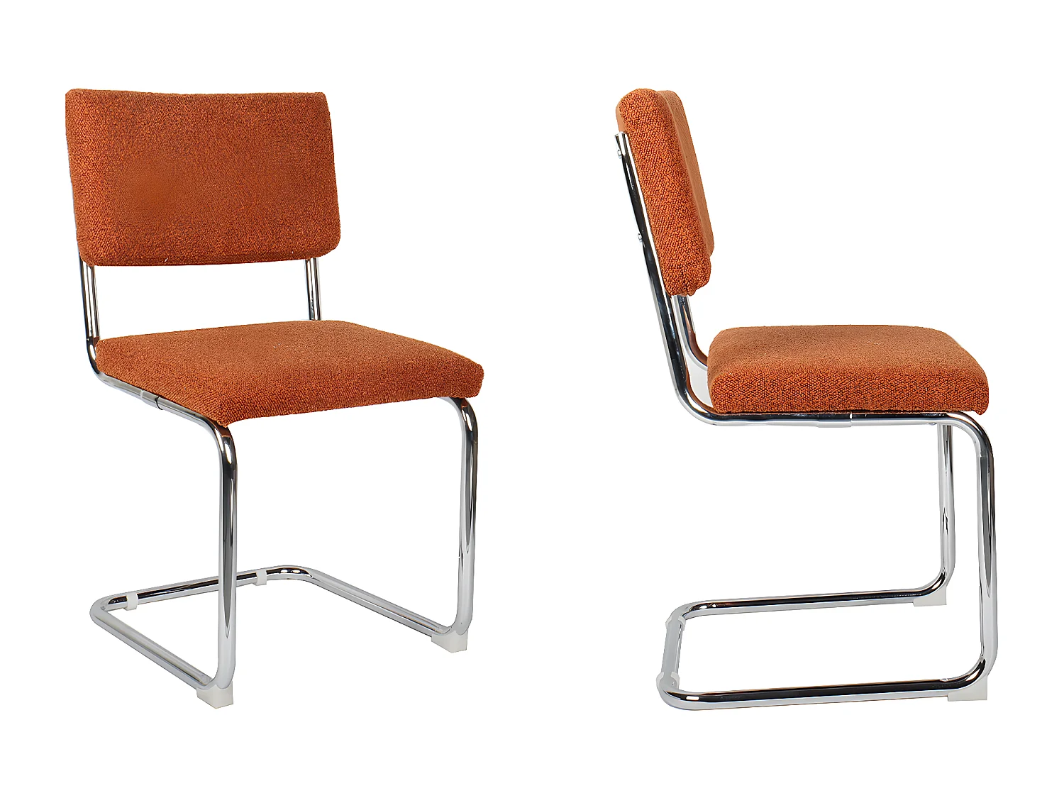 Lot de 2 chaises en tissu bouclé rouille et métal chromé - Dulce