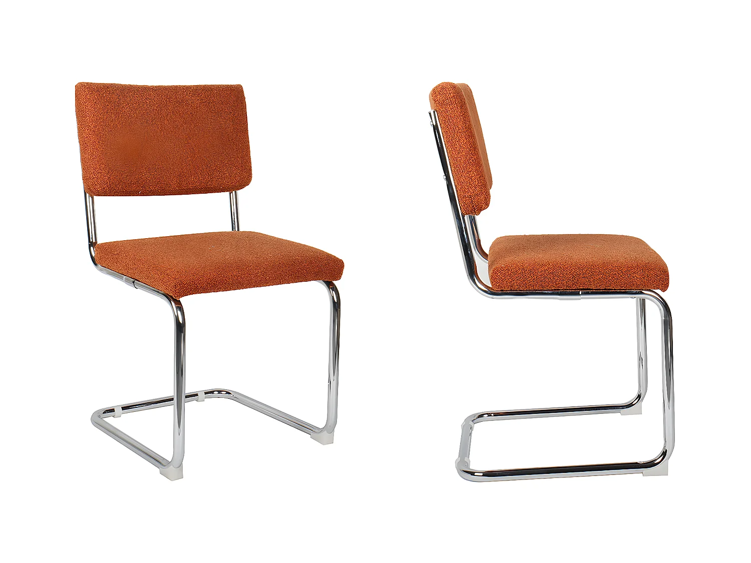 Lot de 2 chaises en tissu bouclé rouille et métal chromé - Dulce