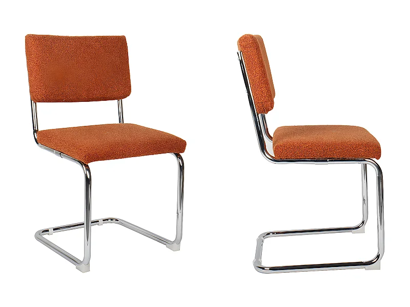 Lot de 2 chaises en tissu bouclé rouille et métal chromé - Dulce