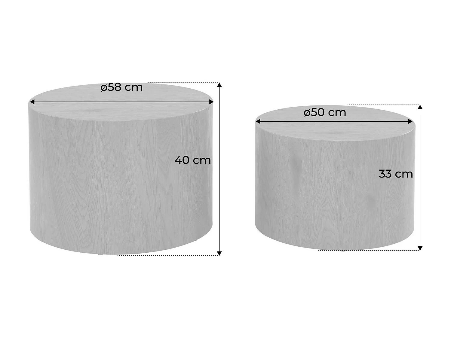 Lot de 2 tables basses PAROS rondes effet marbre blanc cassé. tables gigognes Ø58 x H 40cm / Ø50 x H 33cm