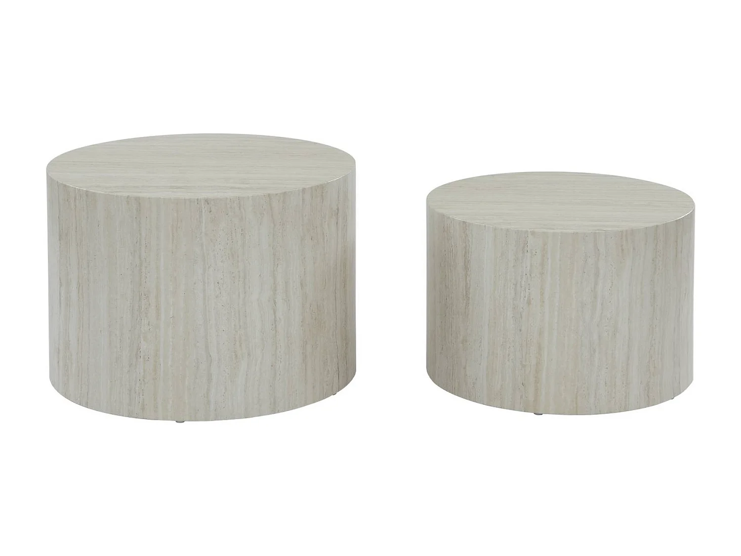 Set di 2 tavolini rotondi con effetto marmo, bianco