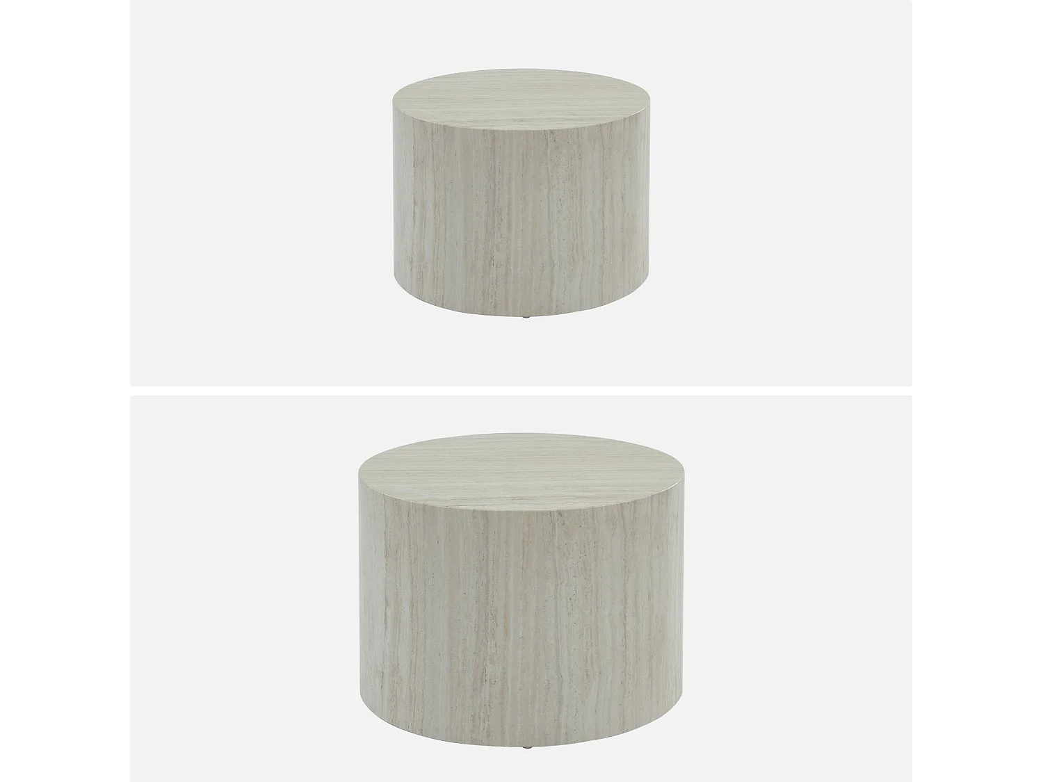 Set di 2 tavolini rotondi con effetto marmo, bianco