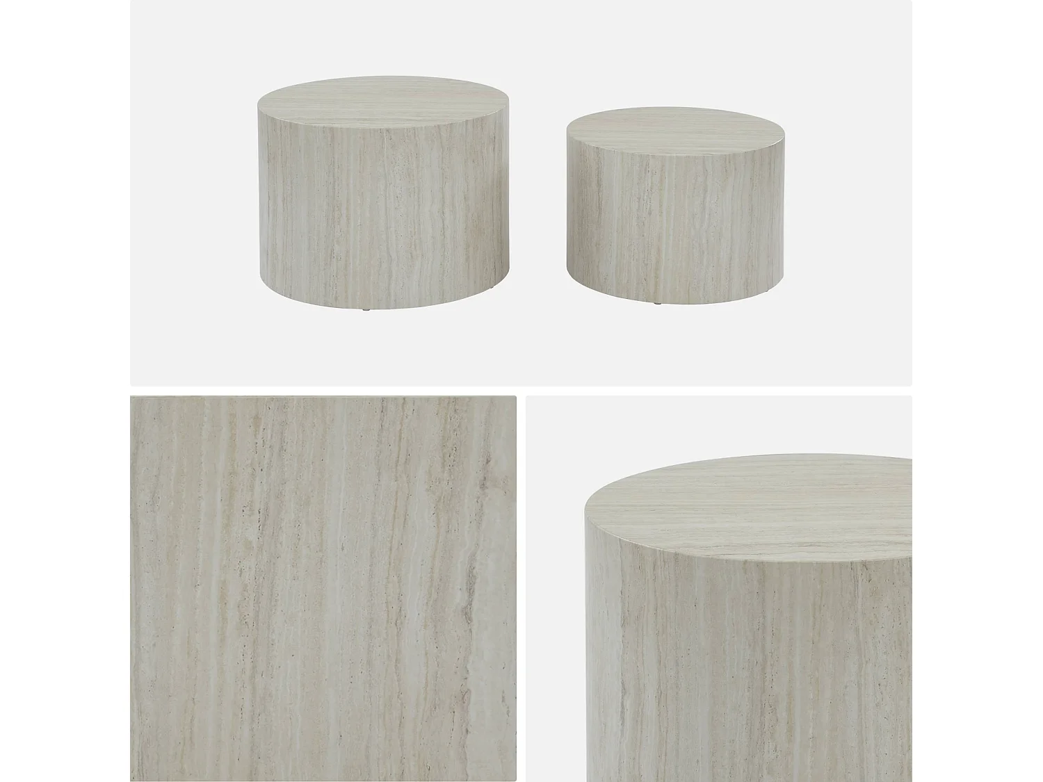 Set di 2 tavolini rotondi con effetto marmo, bianco