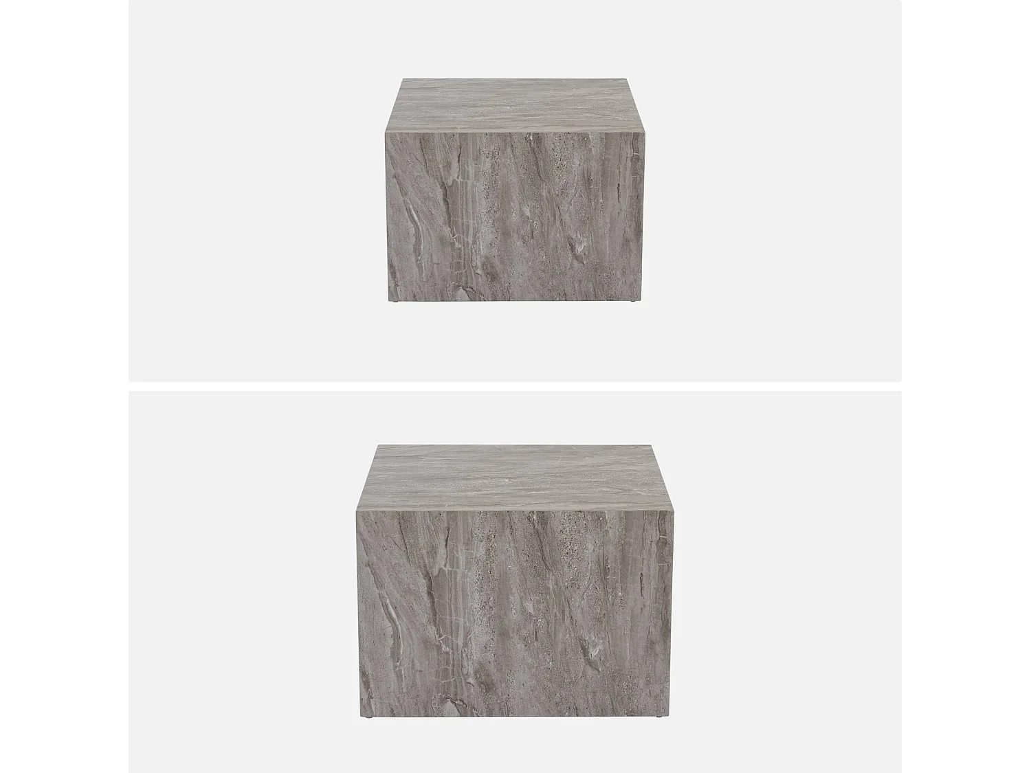 Mesa de centro cuadrada con efecto mármol, set de 2 gris