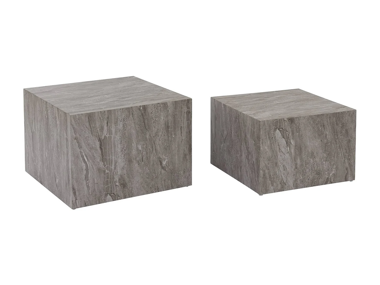 Lot de 2 tables basses effet marbre gris PAROS.  L 58 x l 58 x H 40cm / L 50 x l 50 x H 33cm