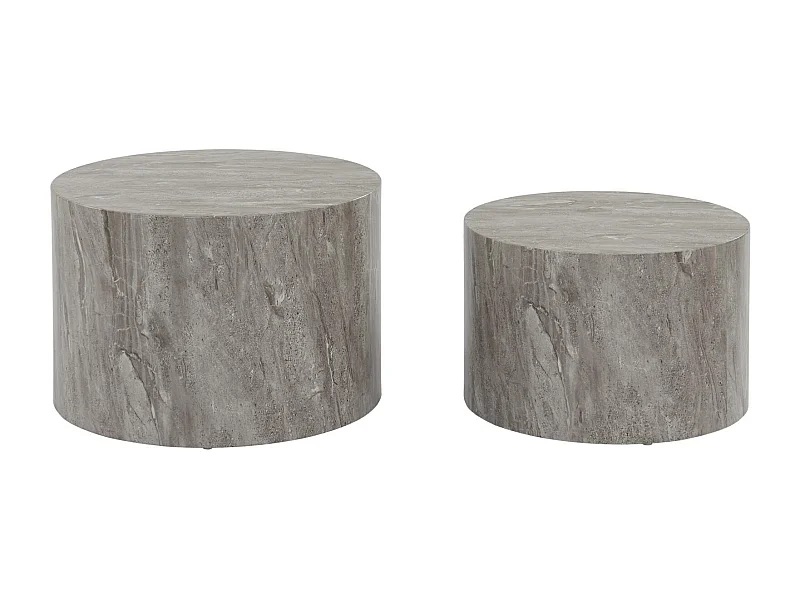 Lot de 2 tables basses PAROS rondes effet marbre gris. tables gigognes Ø58 x H 40cm / Ø50 x H 33cm