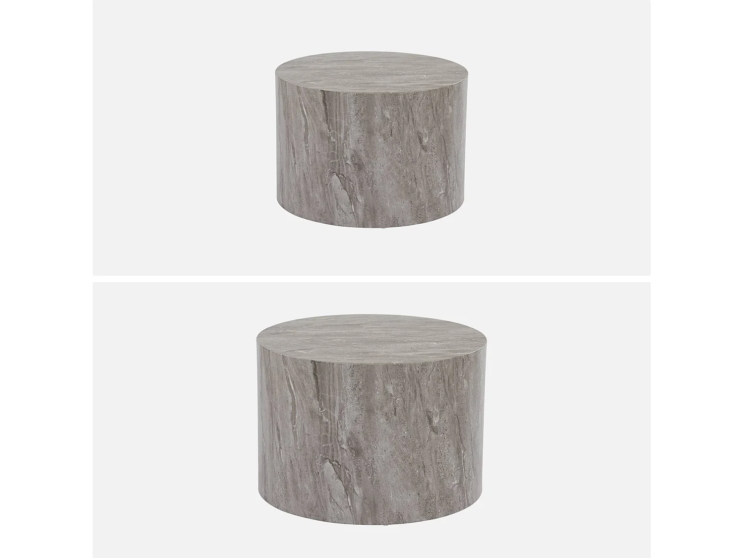 Mesita redonda efecto mármol, set de 2 gris