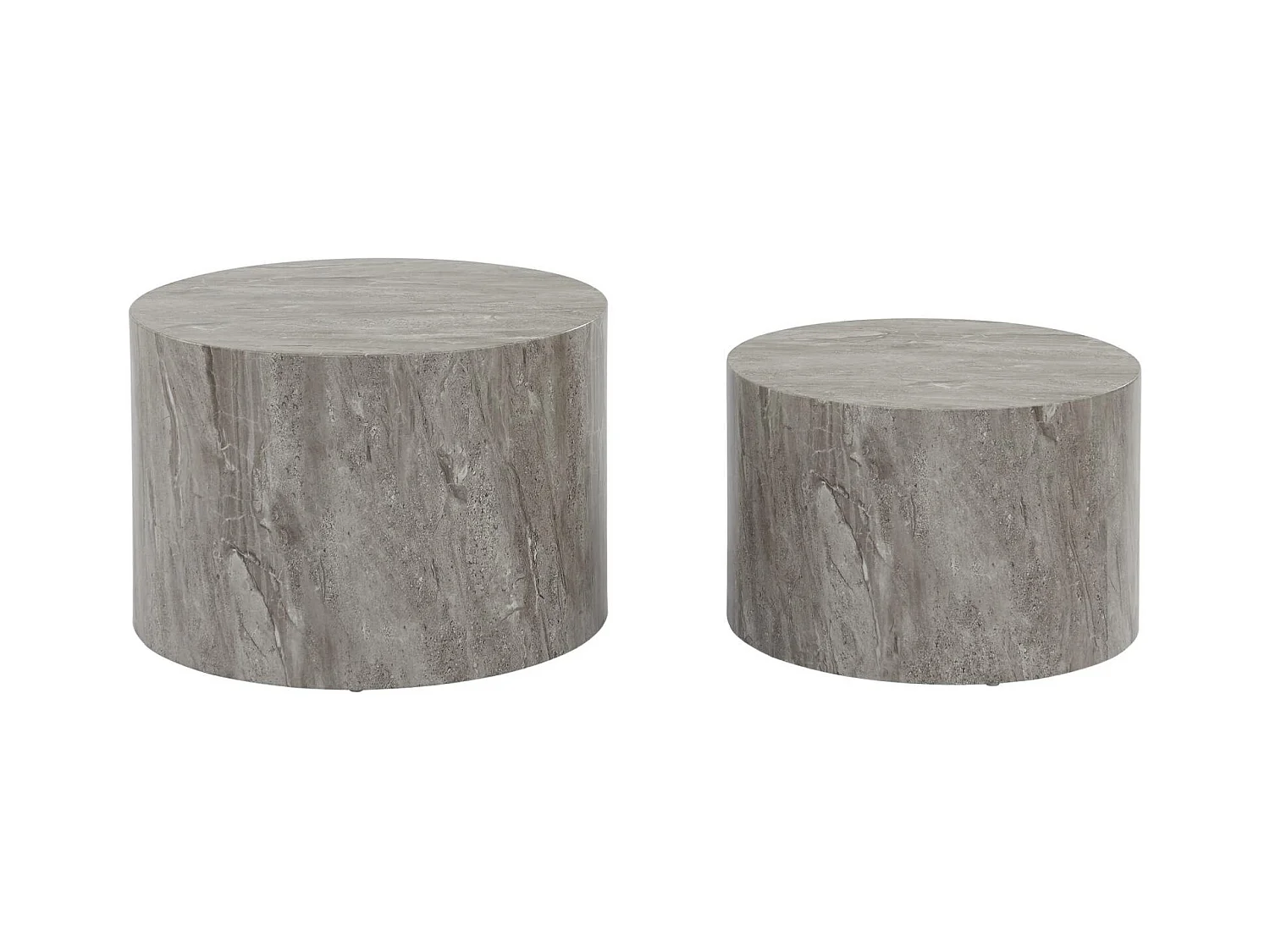 Lot de 2 tables basses PAROS rondes effet marbre gris. tables gigognes Ø58 x H 40cm / Ø50 x H 33cm