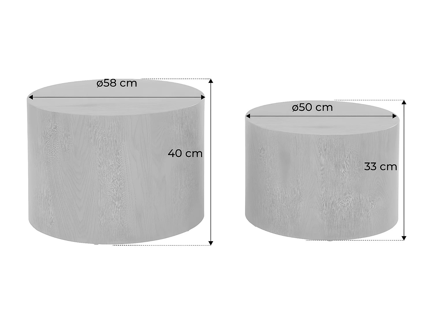 Mesita redonda efecto mármol, set de 2 gris