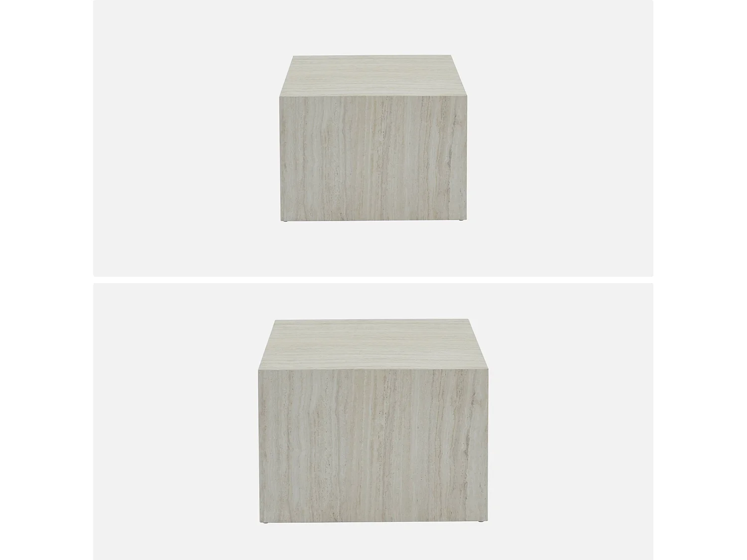 Mesa de centro cuadrada con efecto mármol, set de 2 blanco