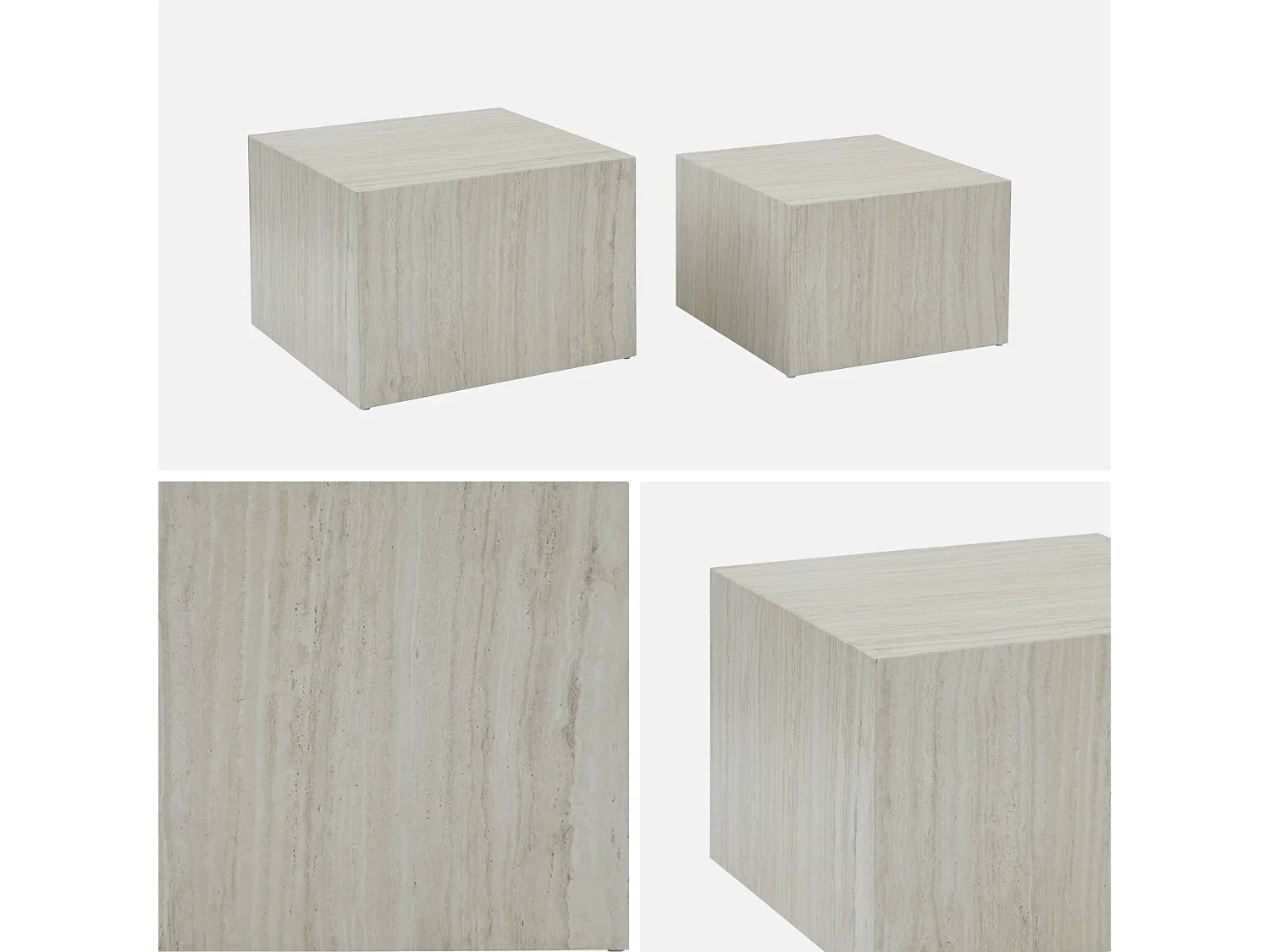 Mesa de centro cuadrada con efecto mármol, set de 2 blanco