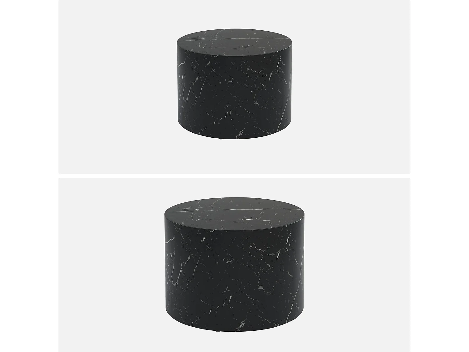 Set di 2 tavolini rotondi con effetto marmo, nero