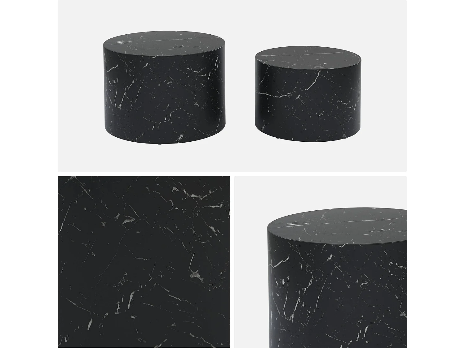 Set di 2 tavolini rotondi con effetto marmo, nero