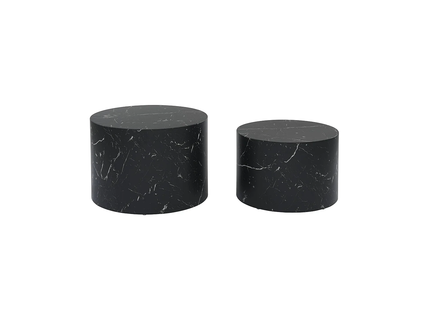 Set di 2 tavolini rotondi con effetto marmo, nero