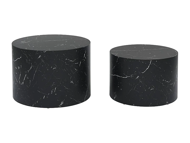 Lot de 2 tables basses PAROS rondes effet marbre noir. tables gigognes Ø58 x H 40cm / Ø50 x H 33cm