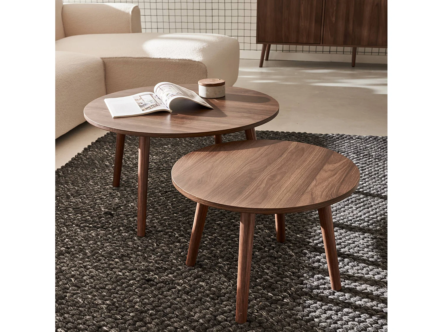 Mesas nido vintage redondas con efecto madera, set de 2 marrón