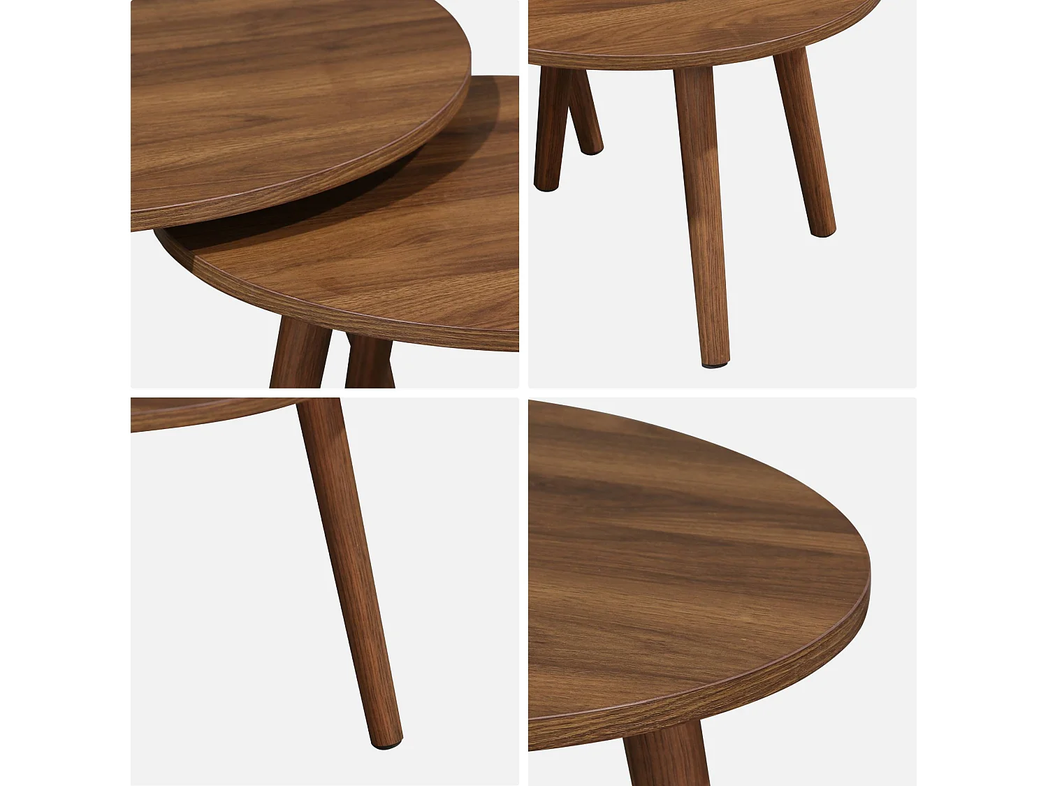 Mesas nido vintage redondas con efecto madera, set de 2 marrón