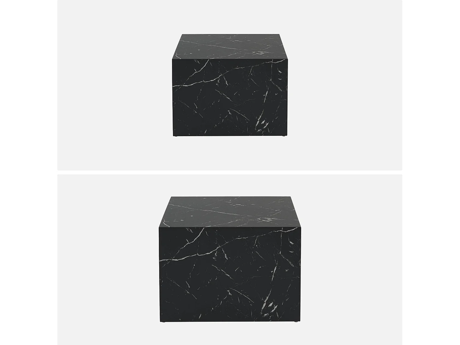 Mesa de centro cuadrada con efecto mármol, set de 2 negro