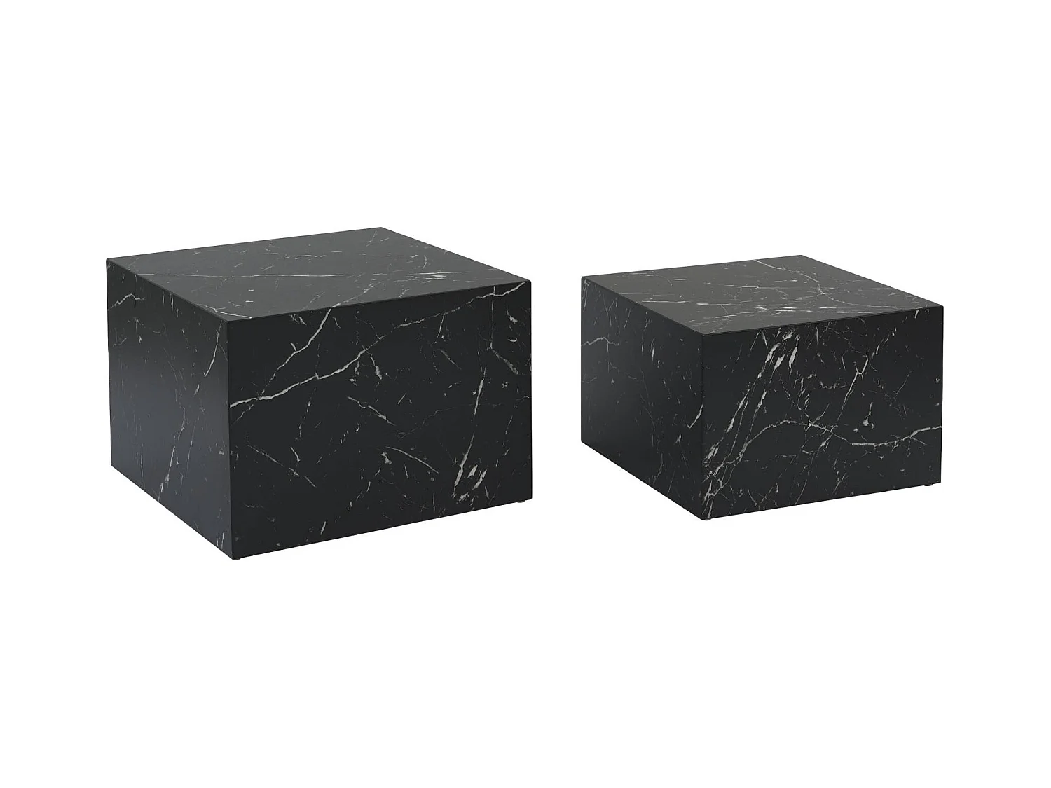 Set di 2 tavolini quadrati con effetto marmo, nero