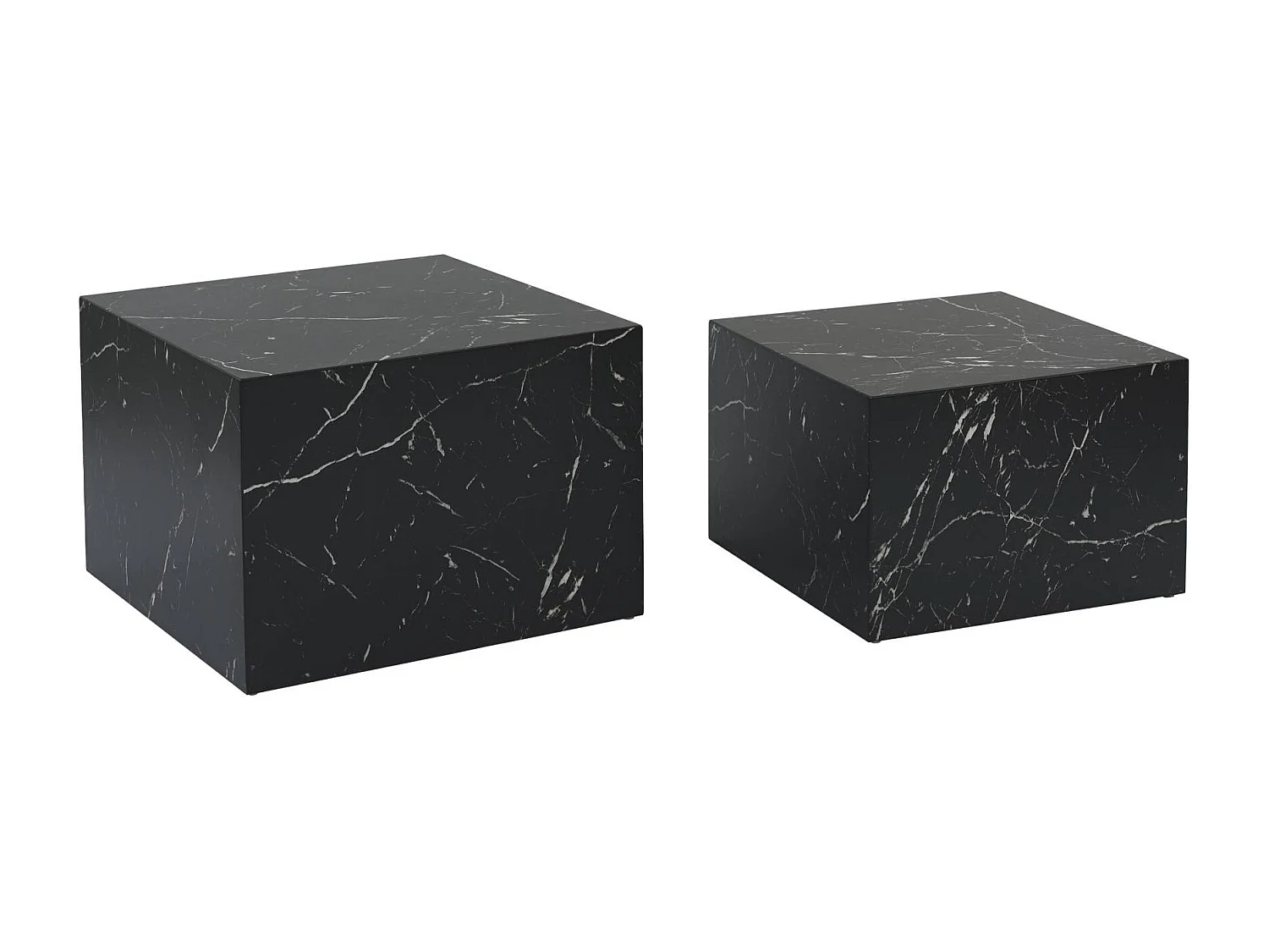 Set di 2 tavolini quadrati con effetto marmo, nero