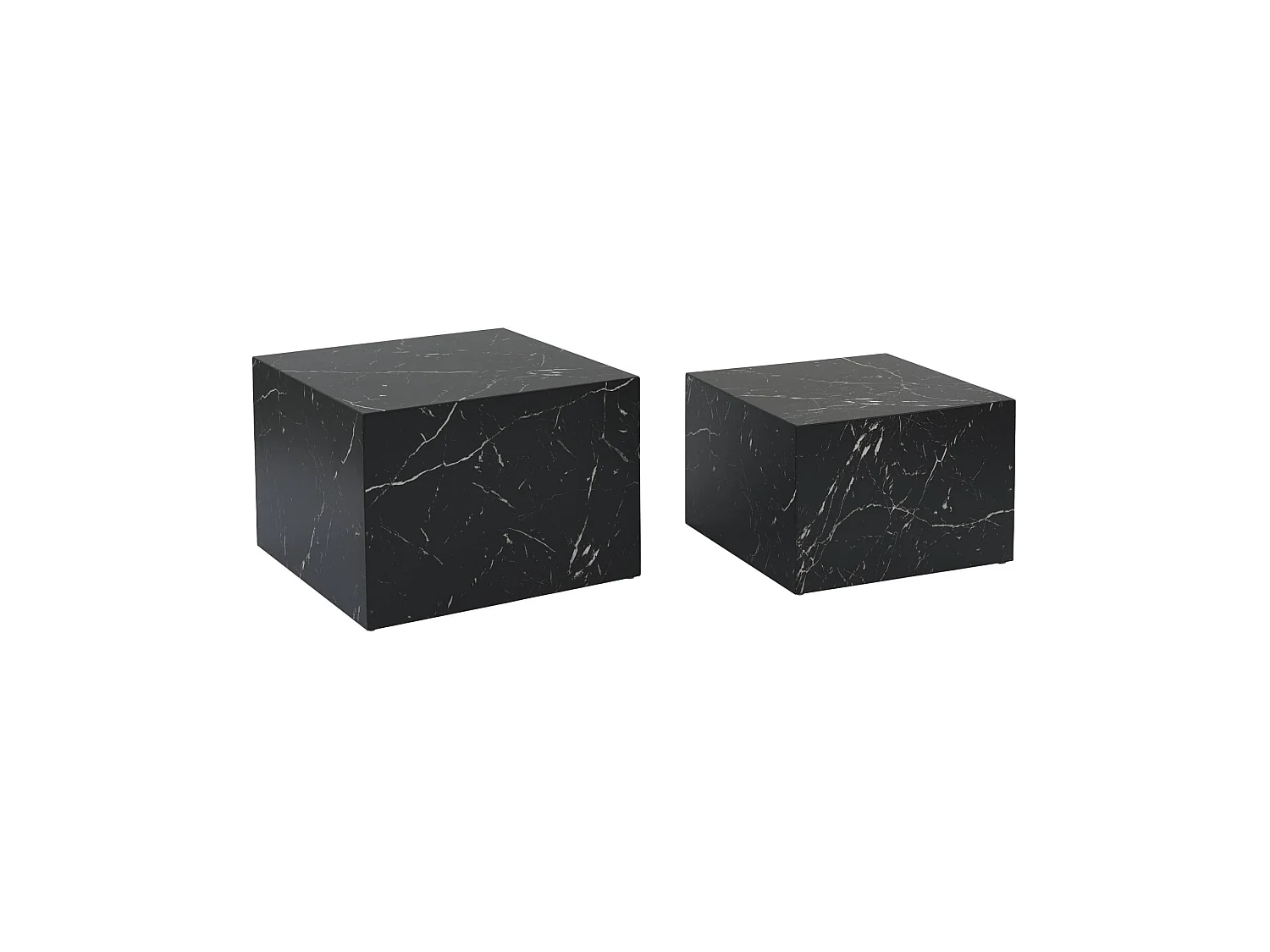 Set di 2 tavolini quadrati con effetto marmo, Paros, Nero, 58x58x40 cm