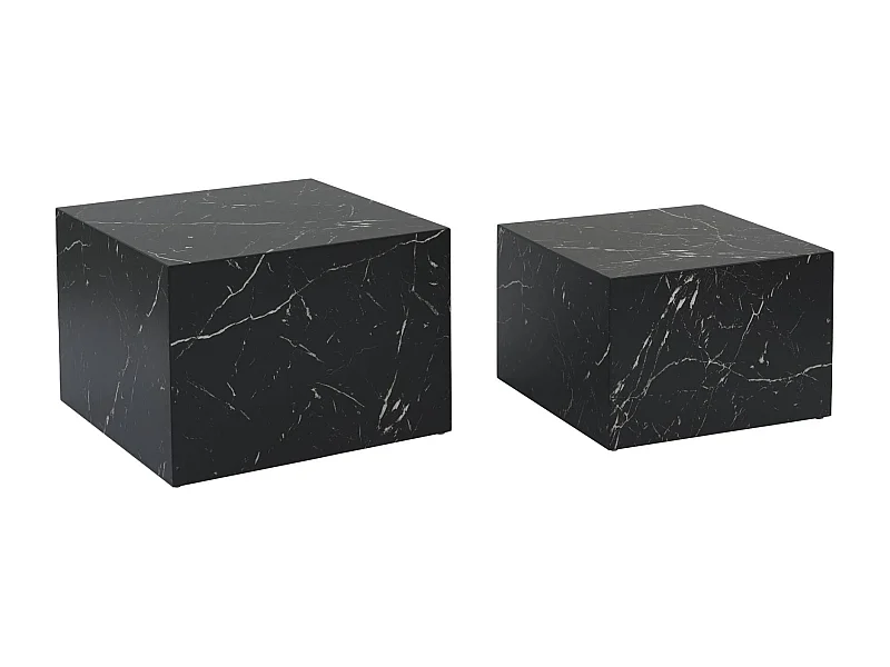 Set di 2 tavolini quadrati con effetto marmo, nero