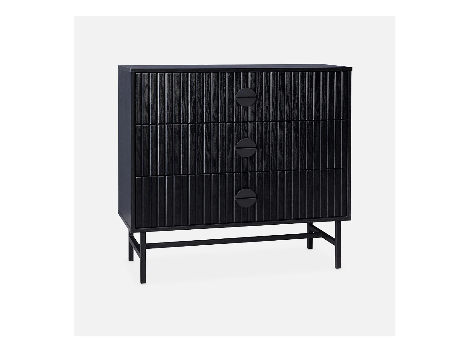 Commode 3 tiroirs effet bois rainuré noir BAZALT