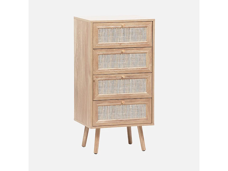 Cassettiera effetto legno e canna da zucchero a 4 cassetti, marrone