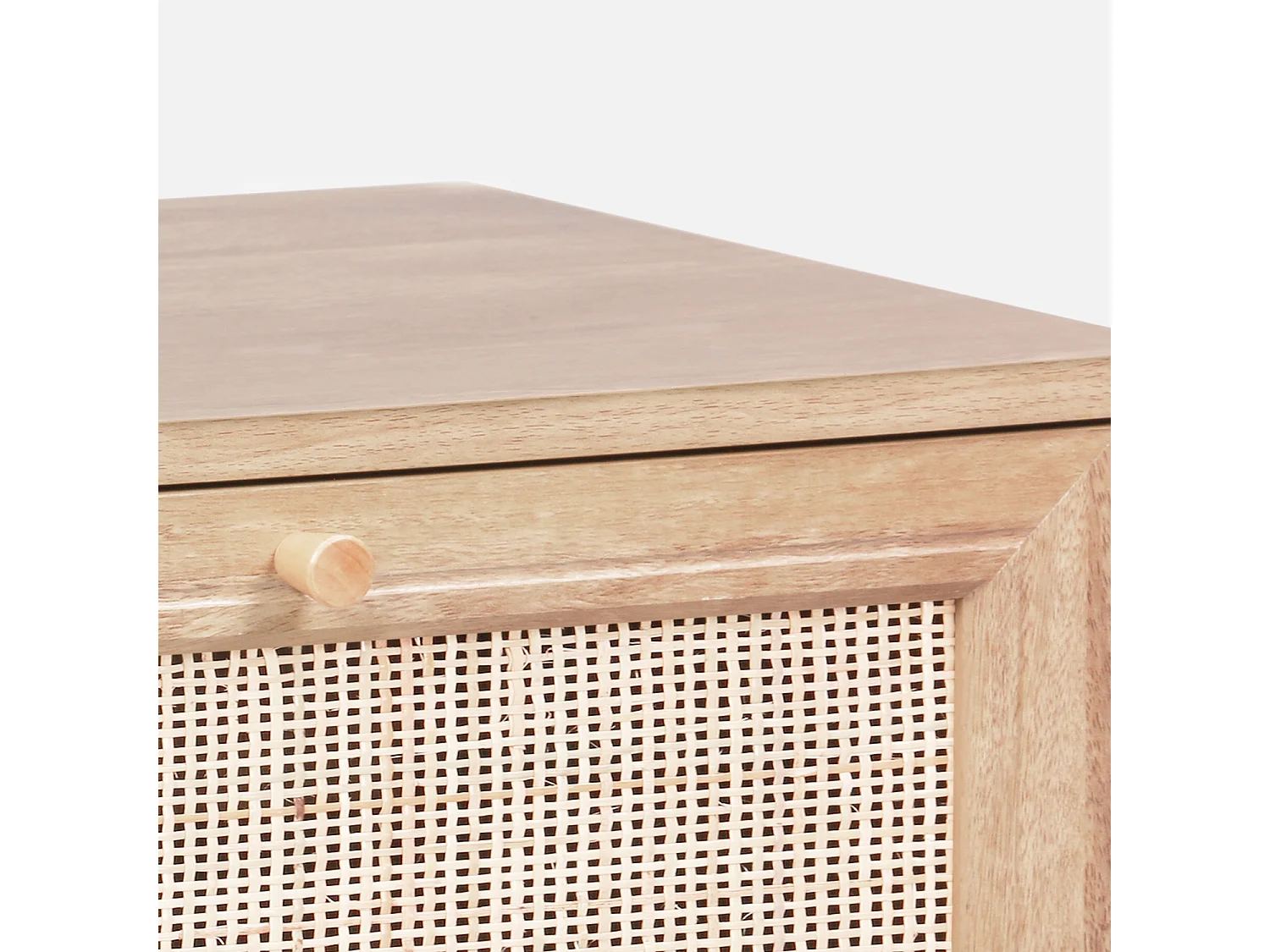 Cómoda de 4 cajones efecto madera y caña natural