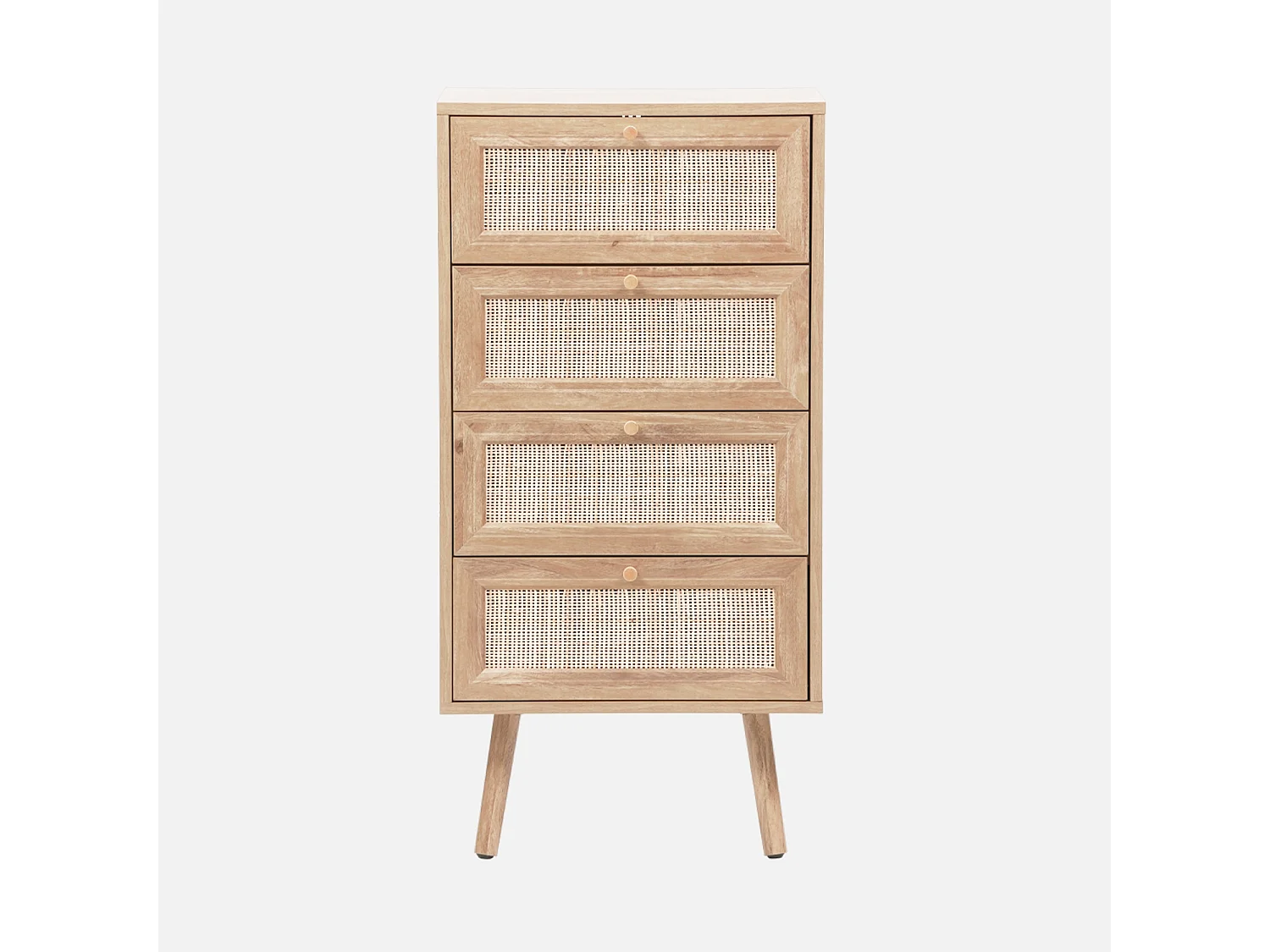 Commode chiffonnier 4 tiroirs décor bois et cannage