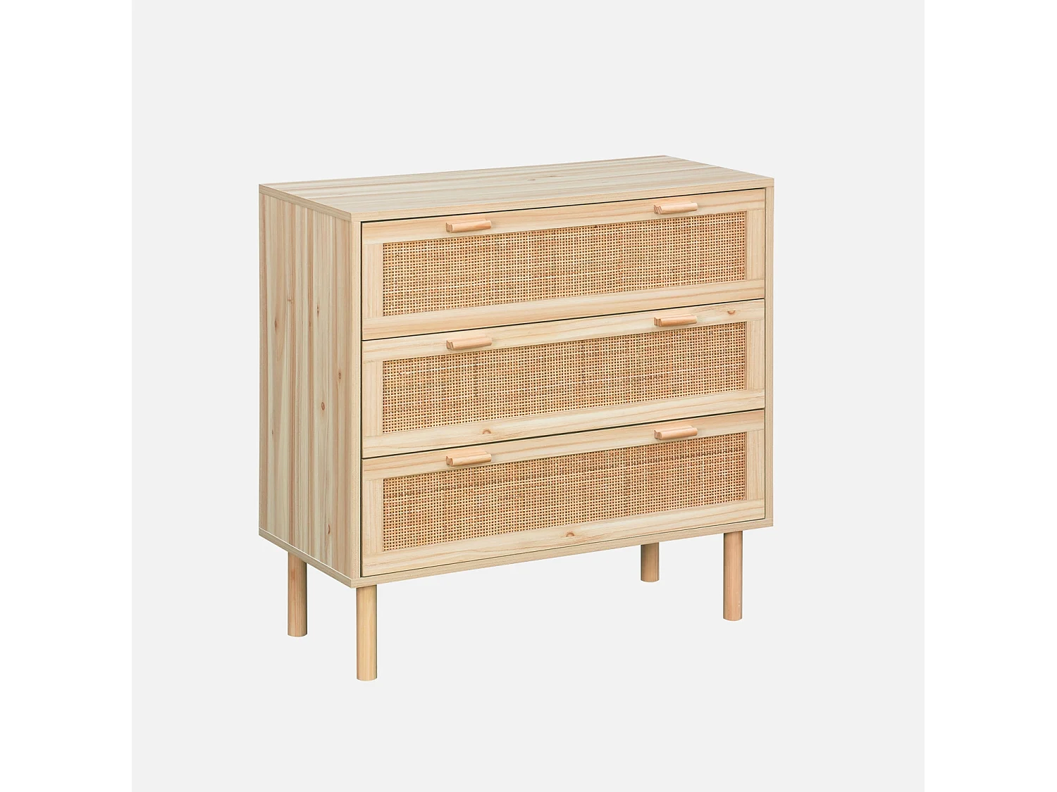 Commode 3 tiroirs cannage et décor bois CAMARGUE L 80 x P 40 x H 80cm