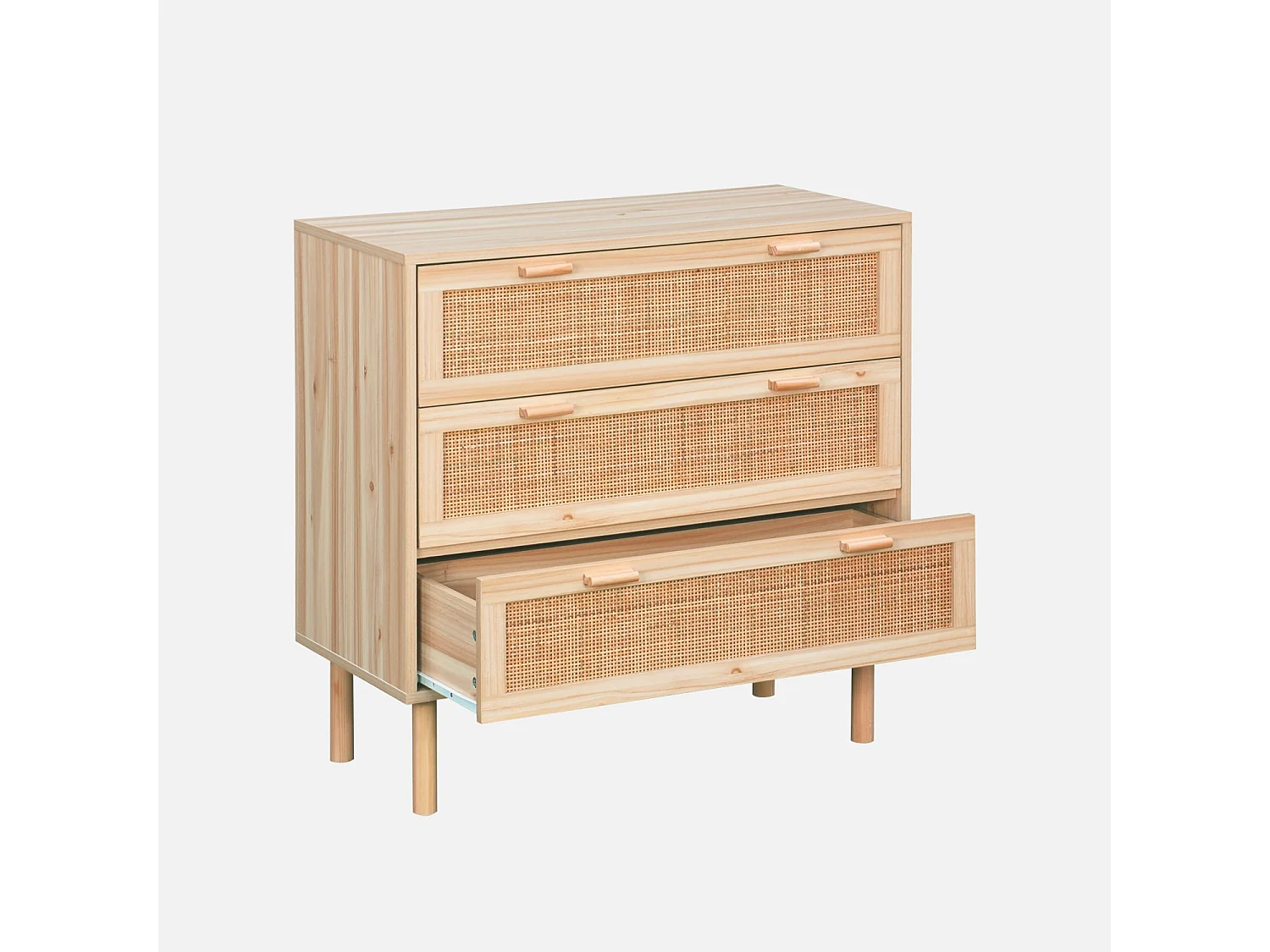 Commode 3 tiroirs cannage et décor bois CAMARGUE L 80 x P 40 x H 80cm