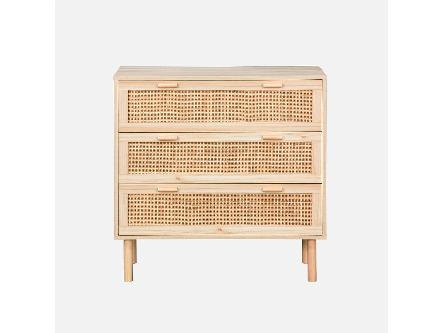 Commode 3 tiroirs cannage et décor bois CAMARGUE L 80 x P 40 x H 80cm