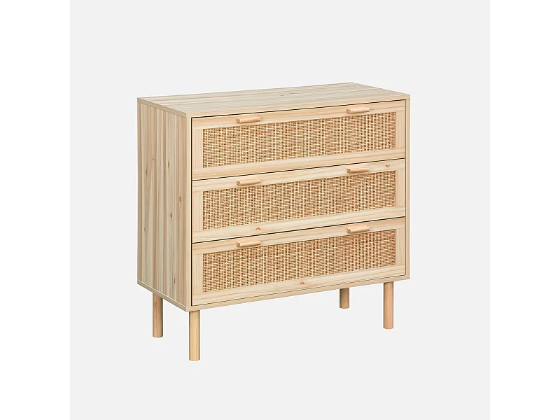 Arcón de 3 cajones con caña y efecto madera natural